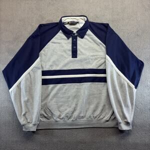 Vintage Puritan Polo Shirt Mens Large Blue/Gray Long Sleeve Striped Boxy Fit 90s